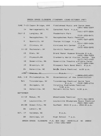 1987 GGC Tour Schedule